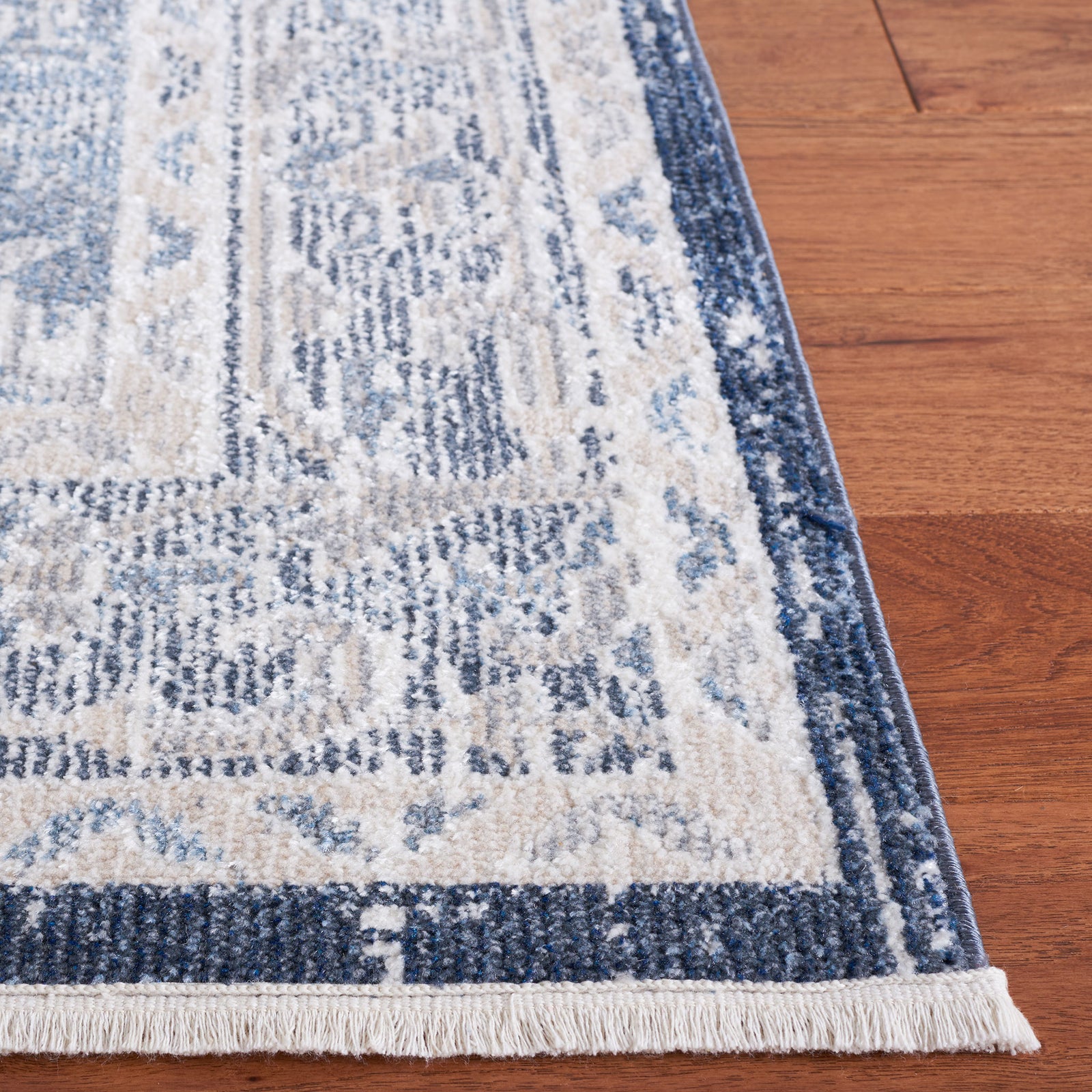 Beige and navy medallion rug with vintage distressing and soft, low-pile washable design || BLR210B-5 || top_studio