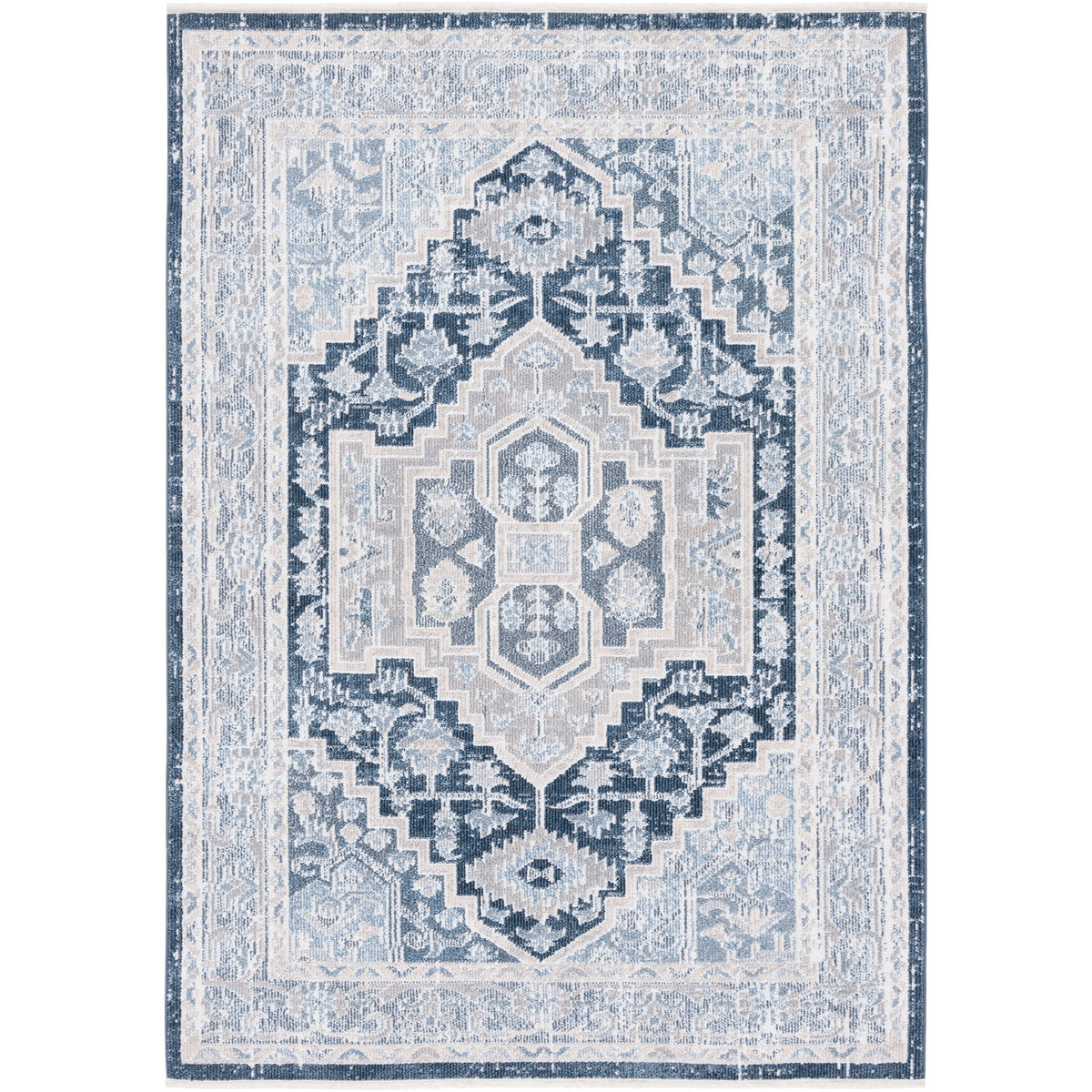 Beige and navy medallion rug with vintage distressing and soft, low-pile washable design || BLR210B-5 || top_studio
