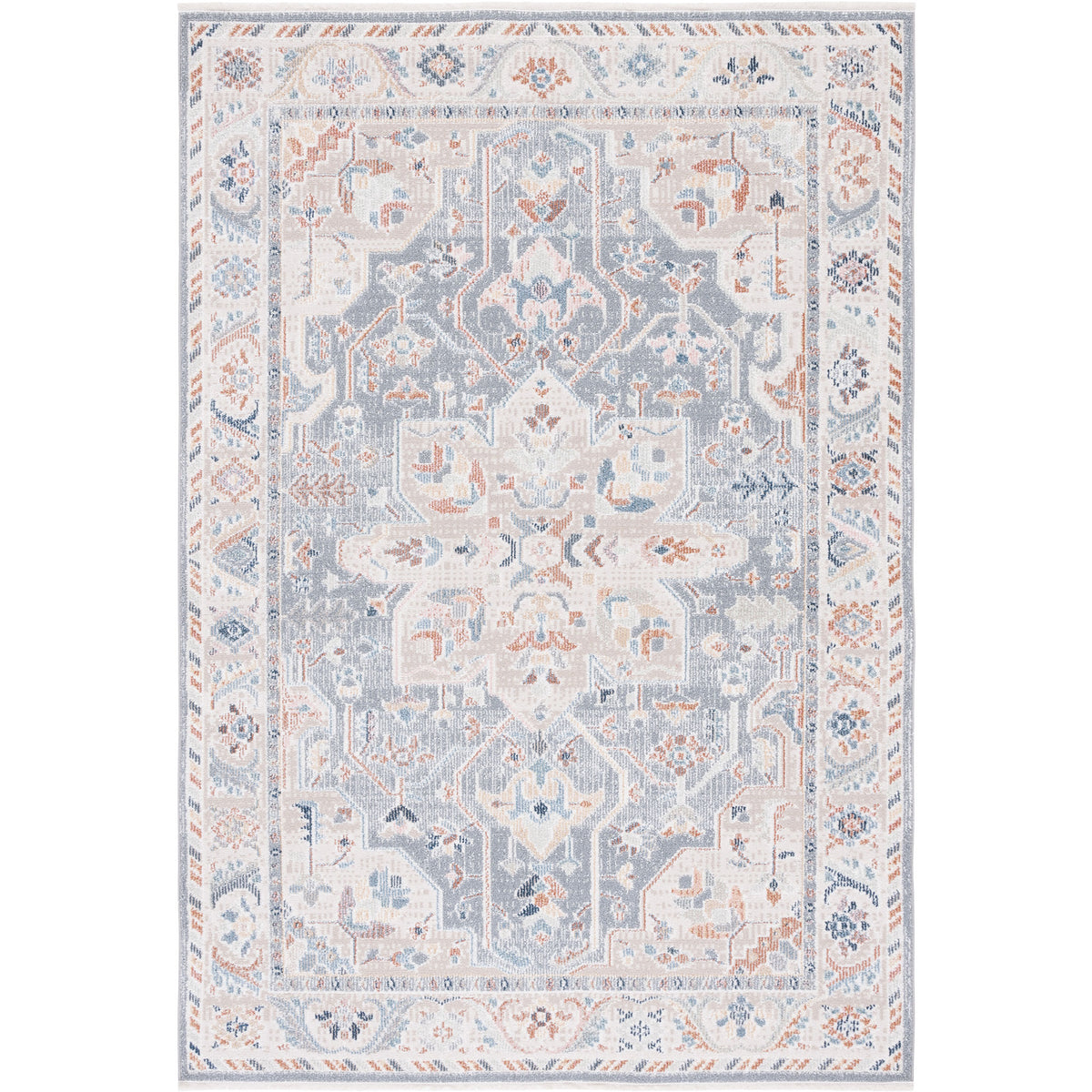 Washable beige and blue rug with a vintage medallion and border for easy-care style || BLR212B-5 || top_studio