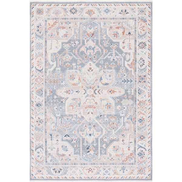 Washable beige and blue rug with a vintage medallion and border for easy-care style || BLR212B-5 || top_studio