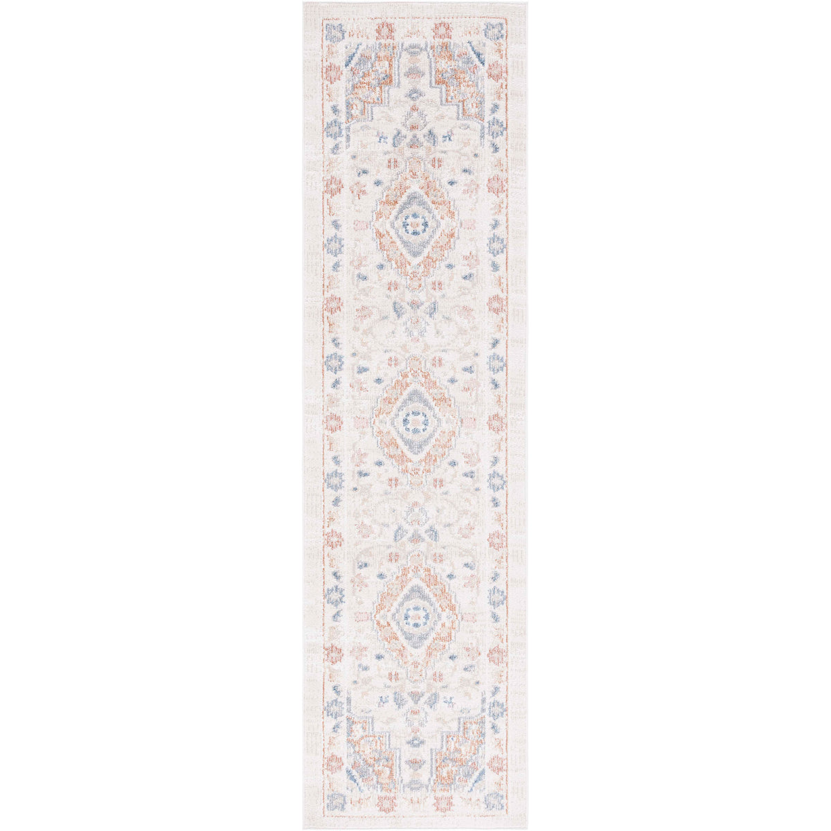 Beige and rust washable runner with diamond medallions and a timeworn look for busy homes || BLR214B-28 || top_studio