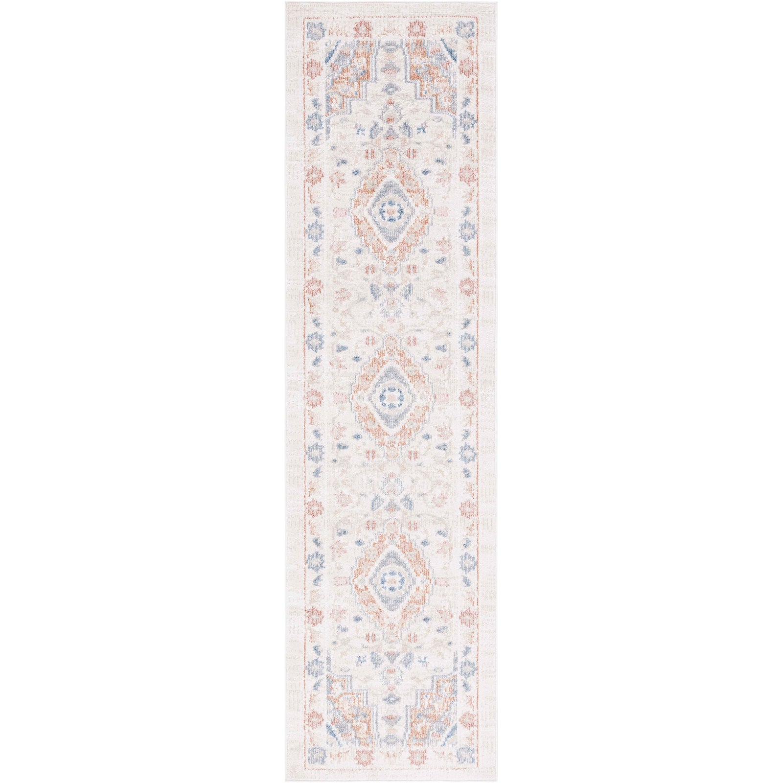 Beige and rust washable runner with diamond medallions and a timeworn look for busy homes || BLR214B-28 || top_studio