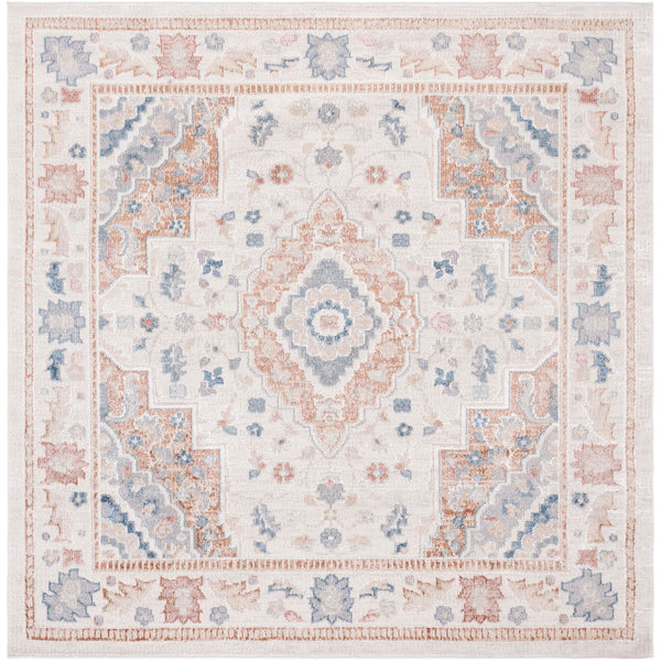 Square vintage medallion rug in beige and rust with slate-blue accents || BLR214B-7SQ || top_studio