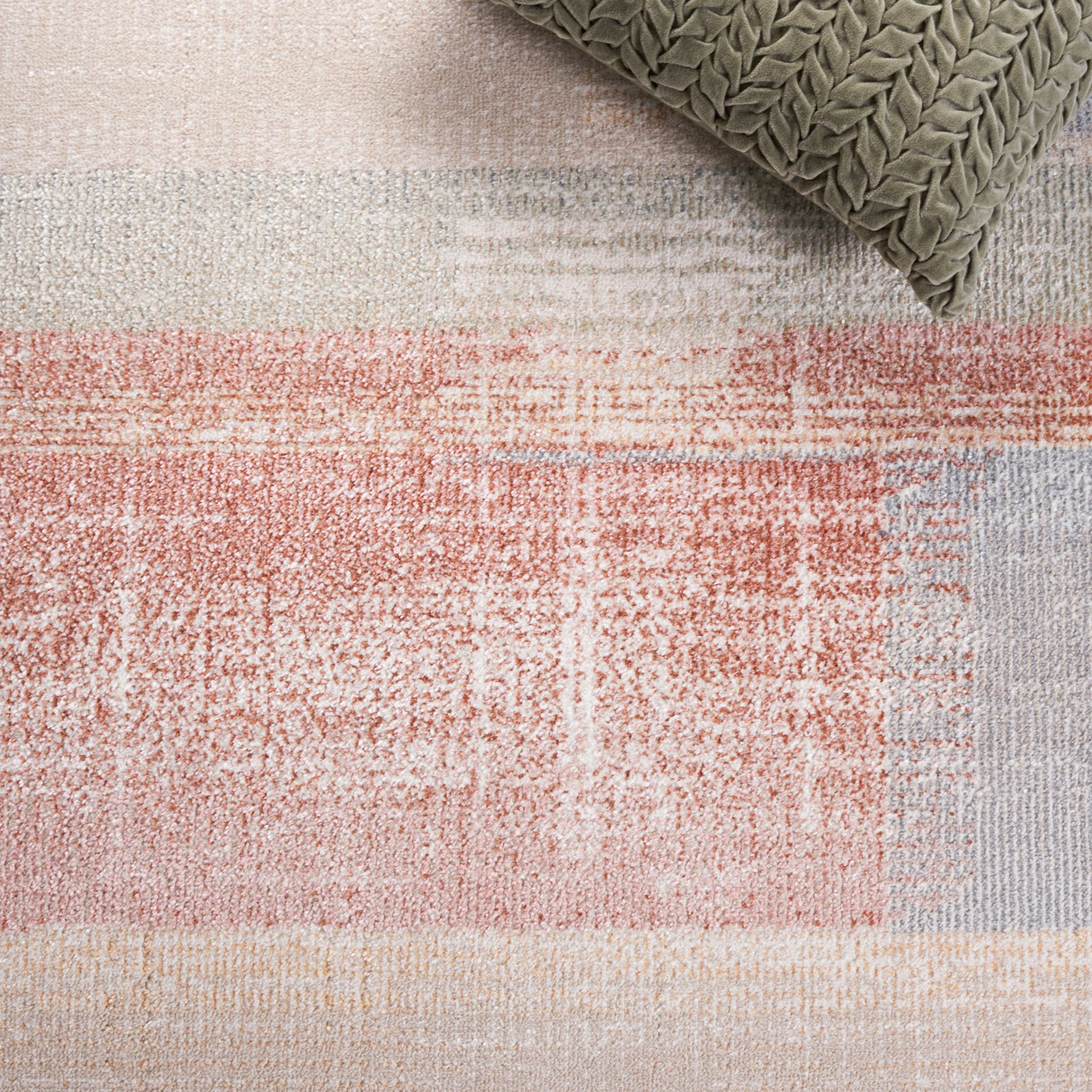 Painterly blocks of beige, rust, and blue create a calm, modern pattern with subtle texture || BLR216B-5 || detail_room