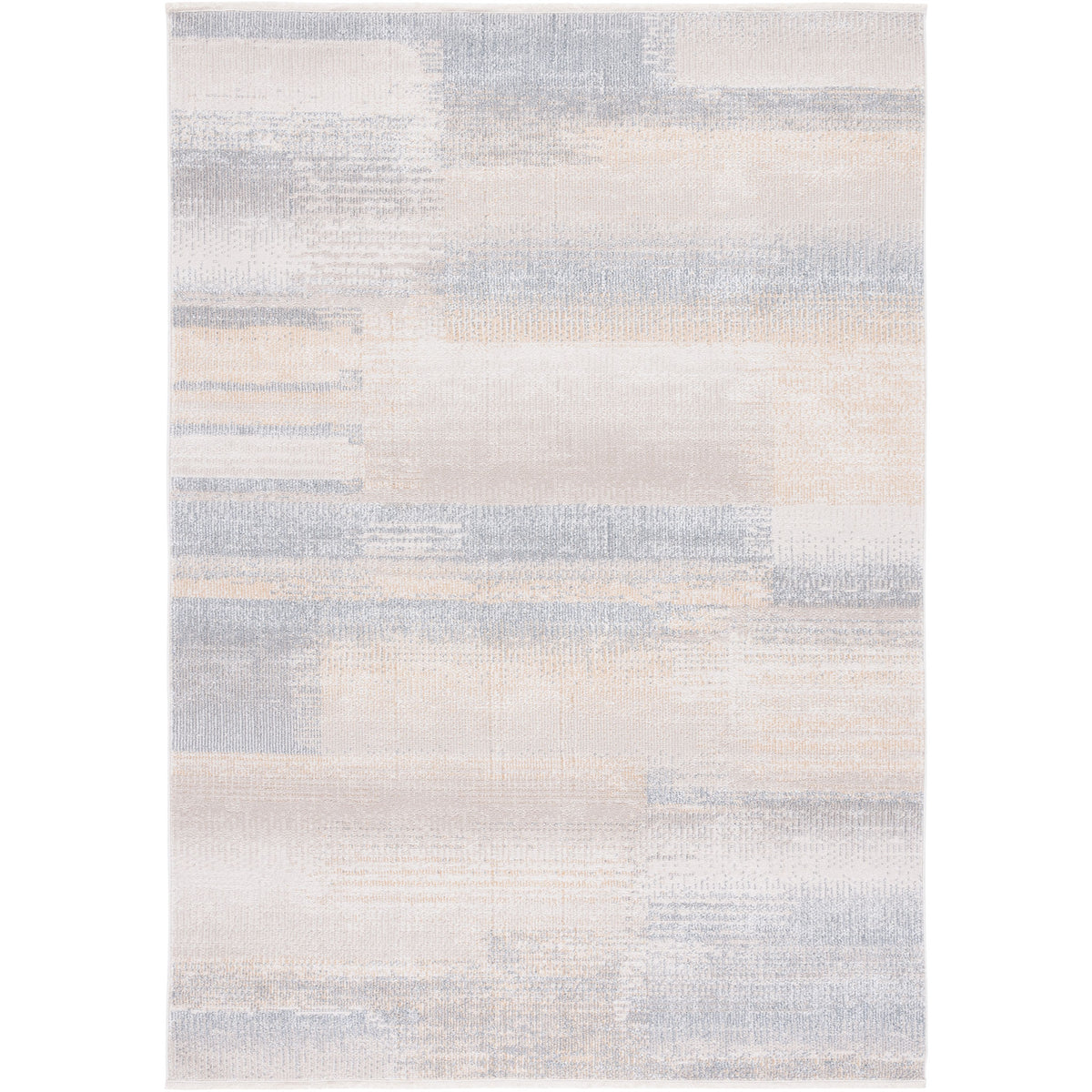 Abstract gray and beige washable rug with soft, low pile and tonal bands. || BLR216F-5 || top_studio
