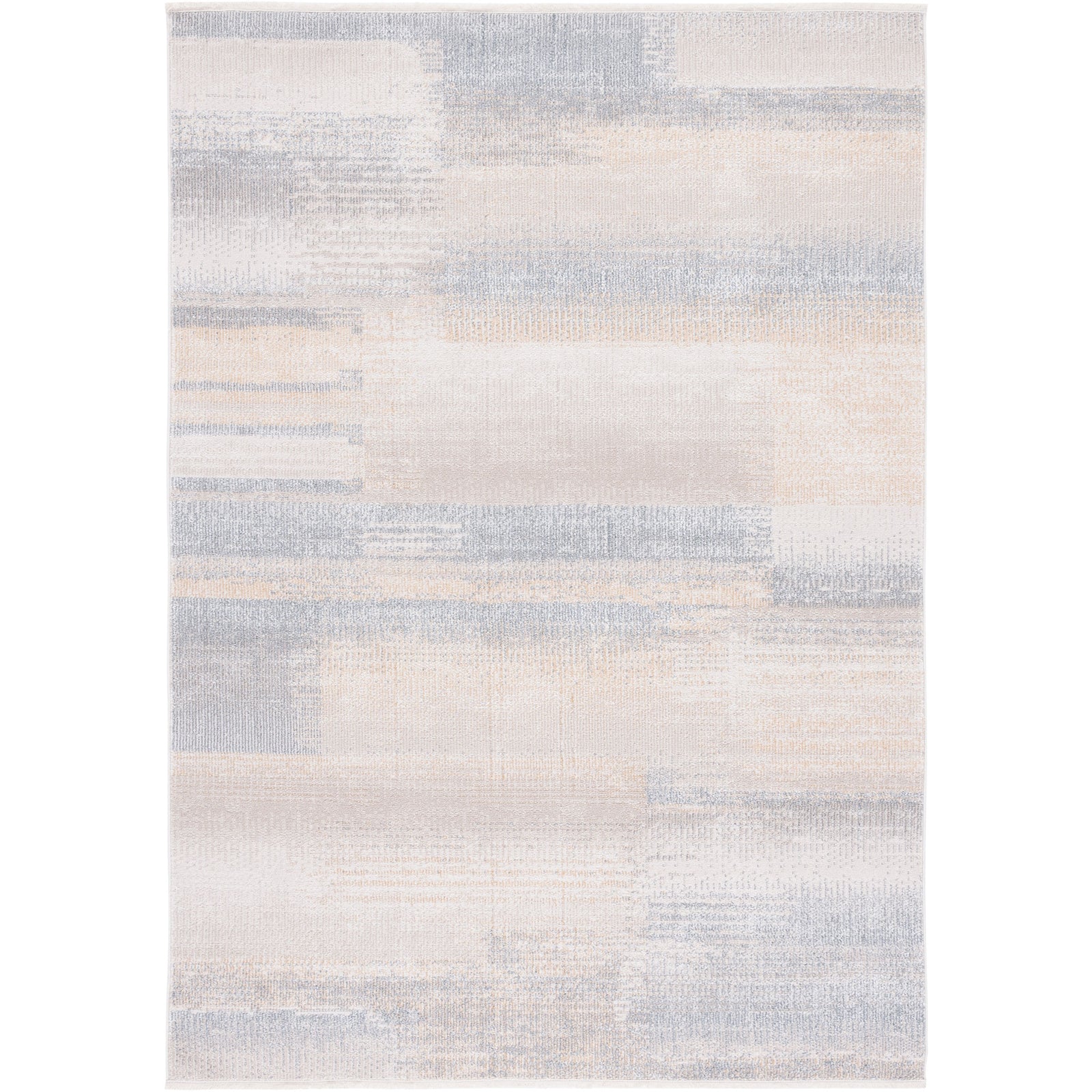 Abstract gray and beige washable rug with soft, low pile and tonal bands. || BLR216F-5 || top_studio