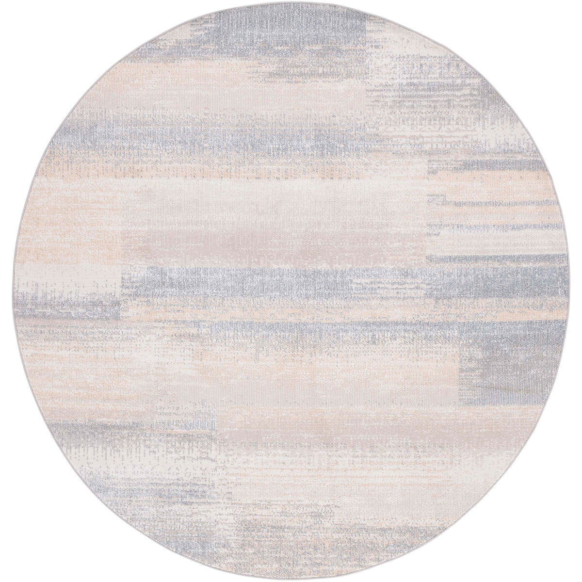 Round abstract rug in gray and beige with softly faded blocks for an easy neutral anchor || BLR216F-7R || top_studio
