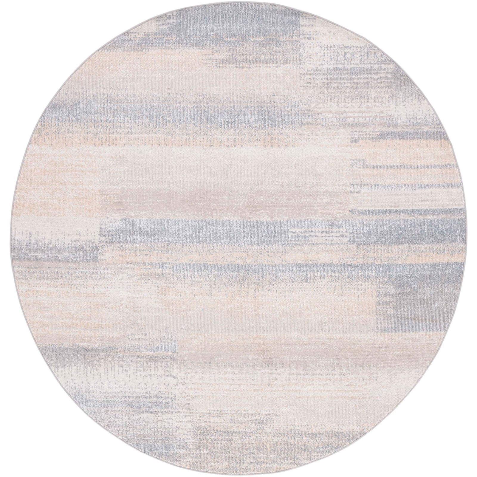 Round abstract rug in gray and beige with softly faded blocks for an easy neutral anchor || BLR216F-7R || top_studio