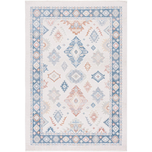 Beige and blue area rug with boho medallions and a crisp border for a soft, inviting look || BLR218B-5 || top_studio