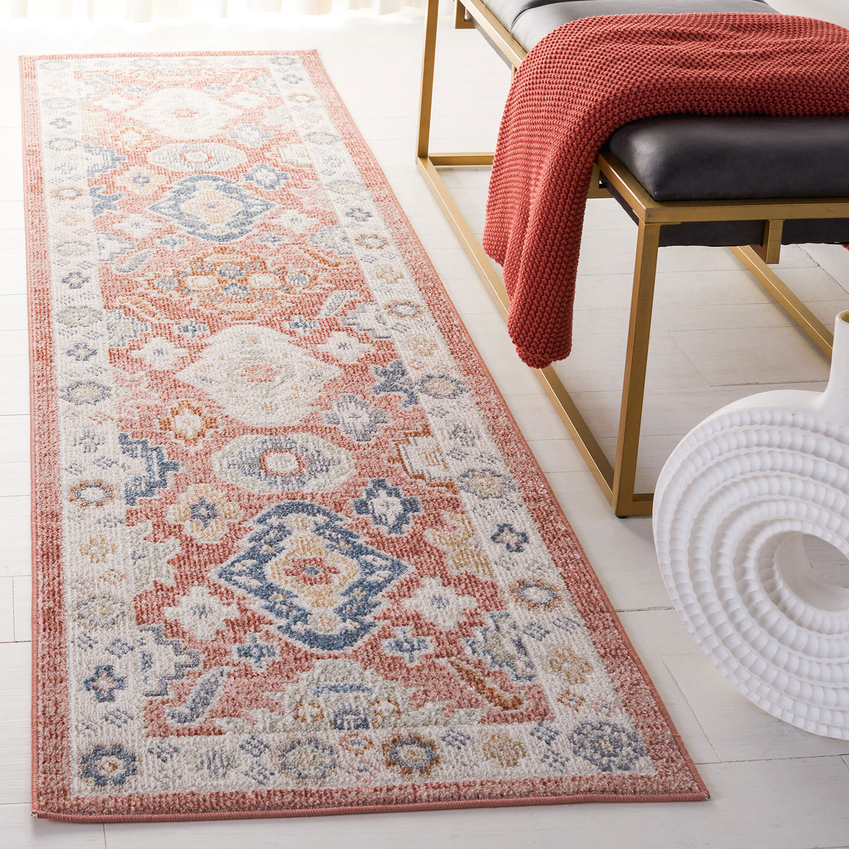 Vintage-style rose and blue runner brings cozy color and medallion charm to busy spaces || BLR218U-28 || front_angle_room