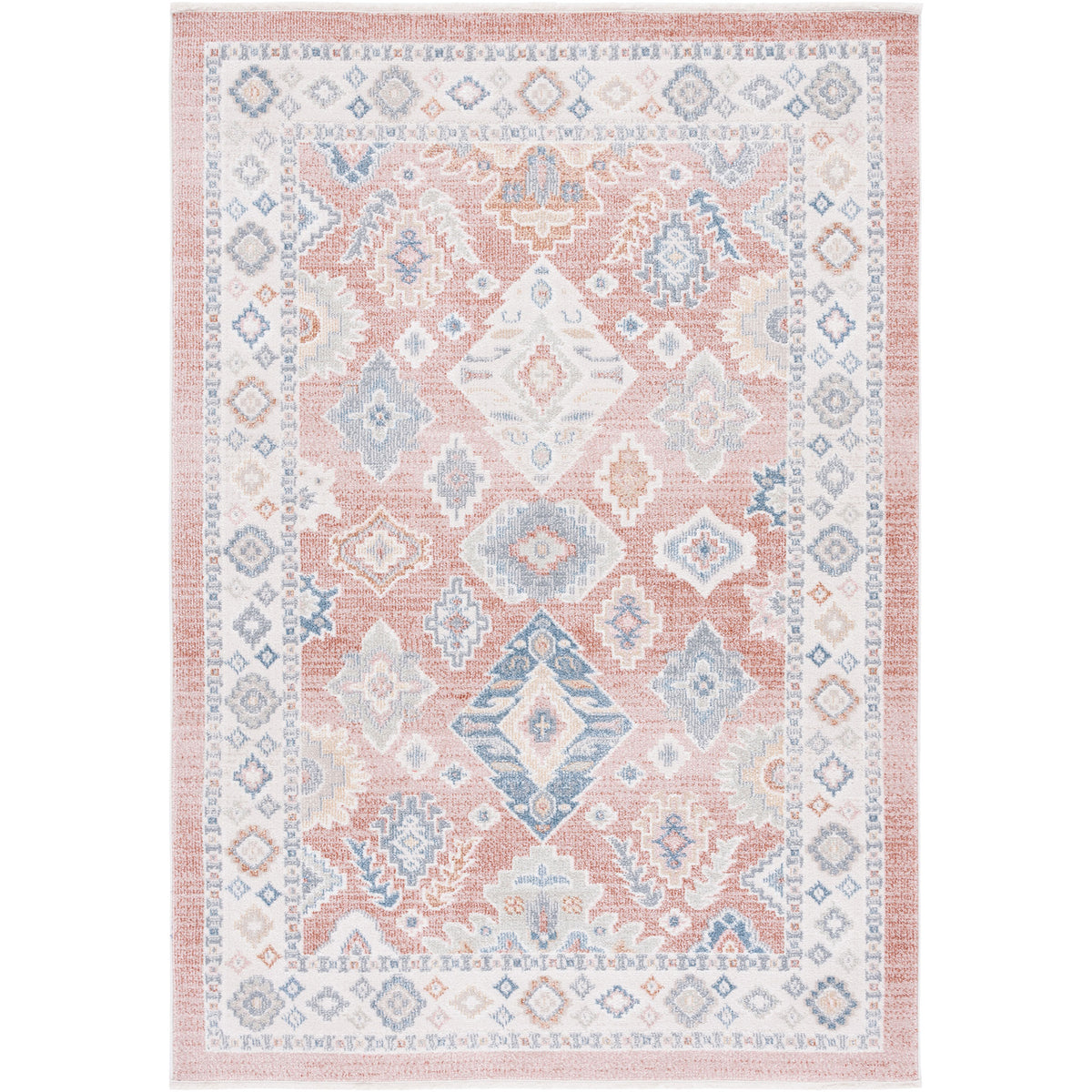 Vintage-inspired medallions in rose and blue framed by a soft ivory border || BLR218U-5 || top_studio