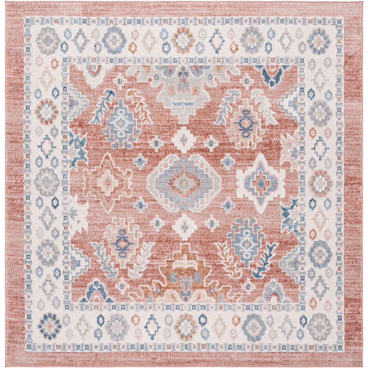 Vintage-inspired medallions in rose and blue framed by a soft ivory border || BLR218U-5 || top_studio