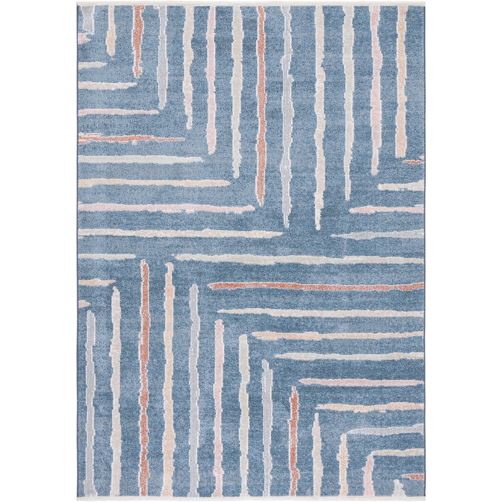 Blue abstract stripe area rug with alternating ivory, blush, and rust lines || BLR222M-5 || top_studio