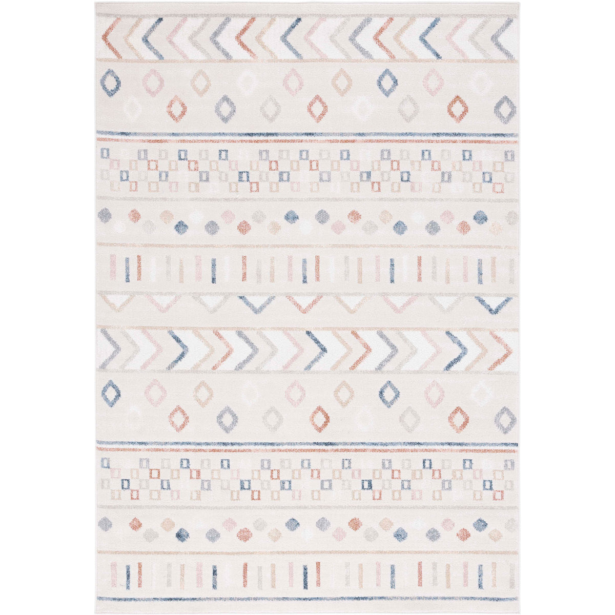 Beige rug with soft pastel geometric motifs and a plush low pile for a clean, modern look || BLR226B-5 || top_studio
