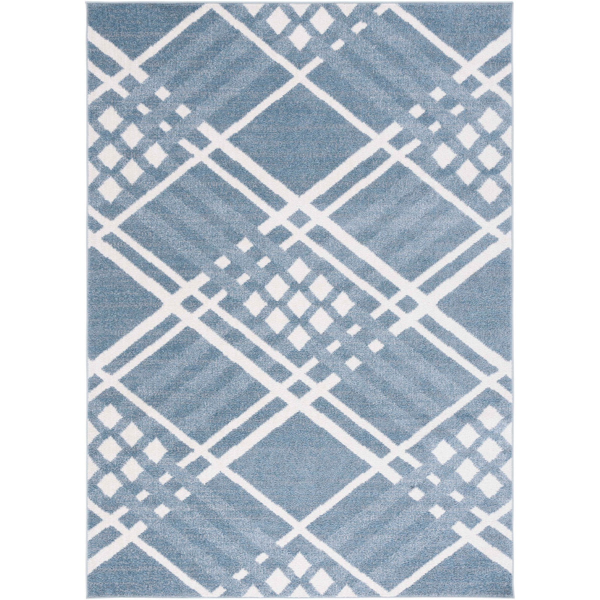Blue and ivory geometric rug brings modern pattern and cushioned softness to everyday spaces. || BLR228M-5 || top_studio