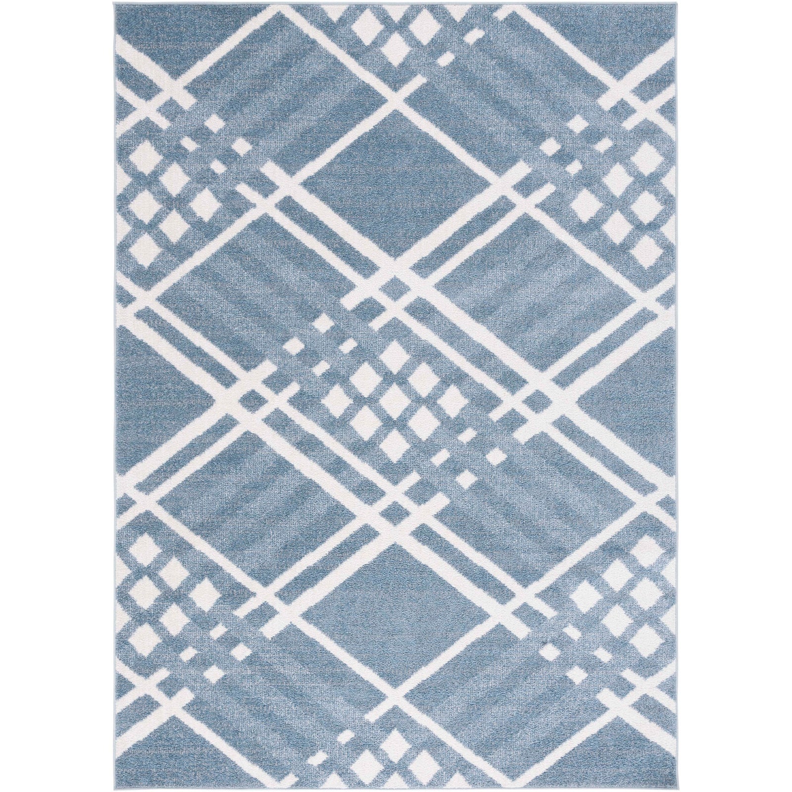 Blue and ivory geometric rug brings modern pattern and cushioned softness to everyday spaces. || BLR228M-5 || top_studio