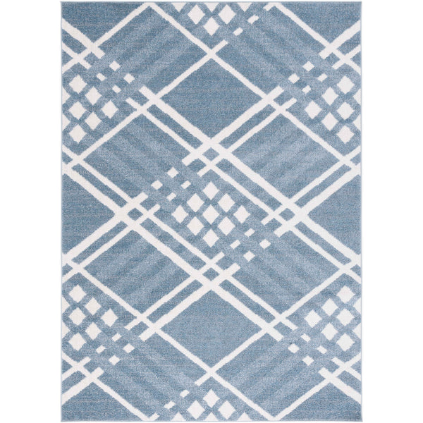 Blue and ivory geometric rug brings modern pattern and cushioned softness to everyday spaces. || BLR228M-5 || top_studio