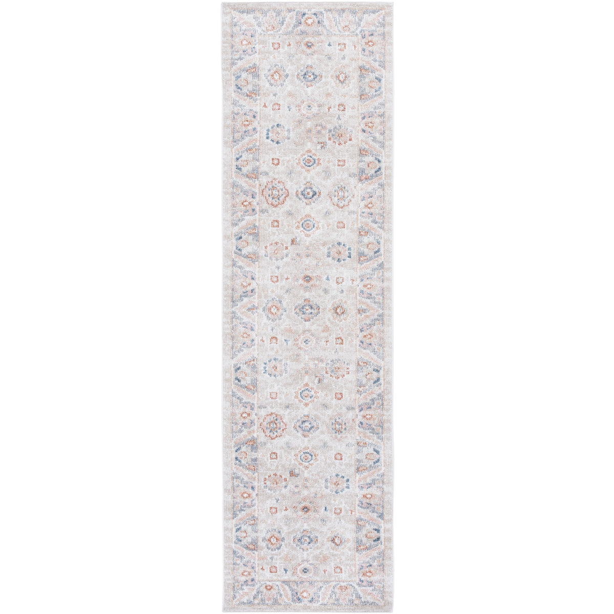 Vintage medallion runner in beige and gray with soft blue and terracotta accents || BLR232B-28 || top_studio