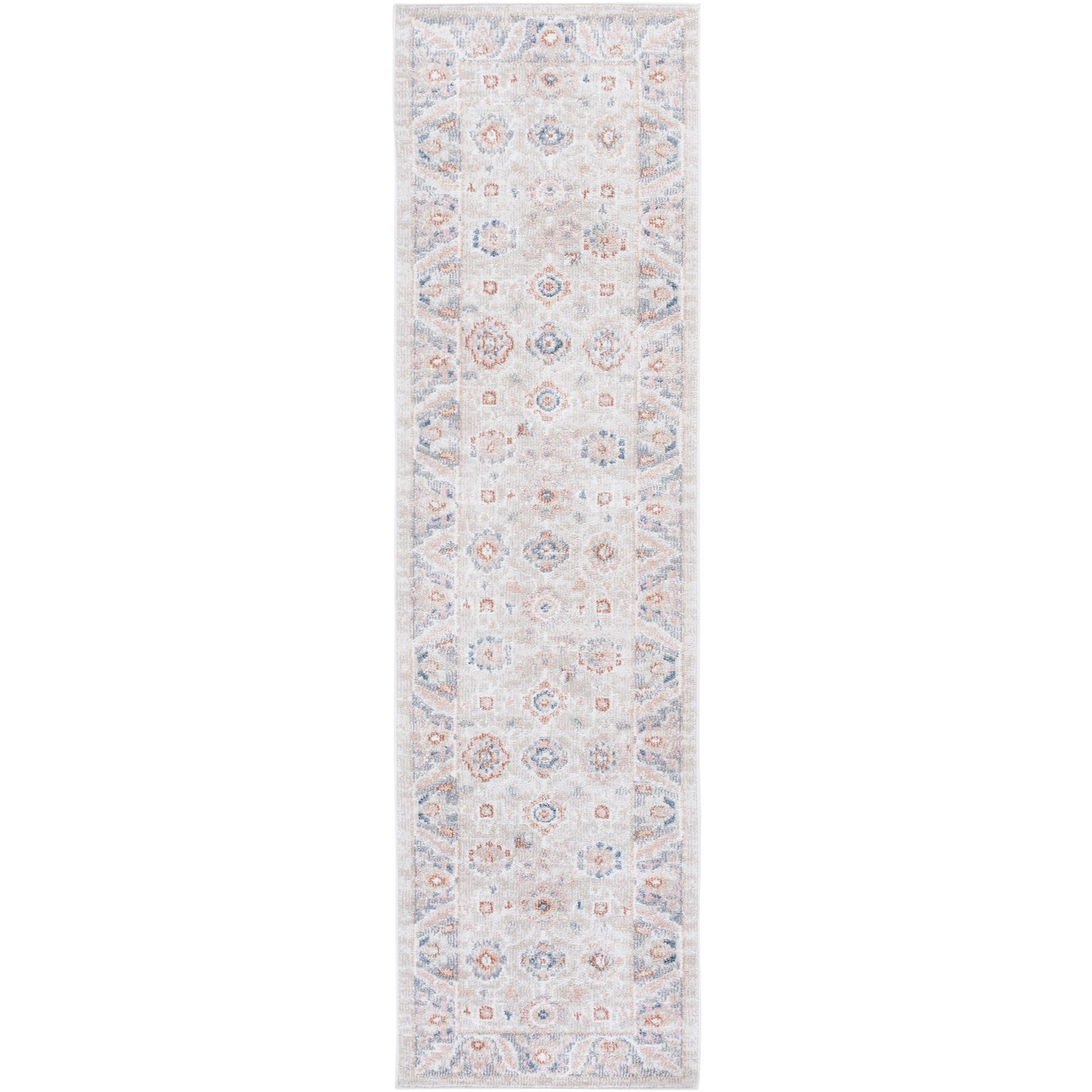Vintage medallion runner in beige and gray with soft blue and terracotta accents || BLR232B-28 || top_studio