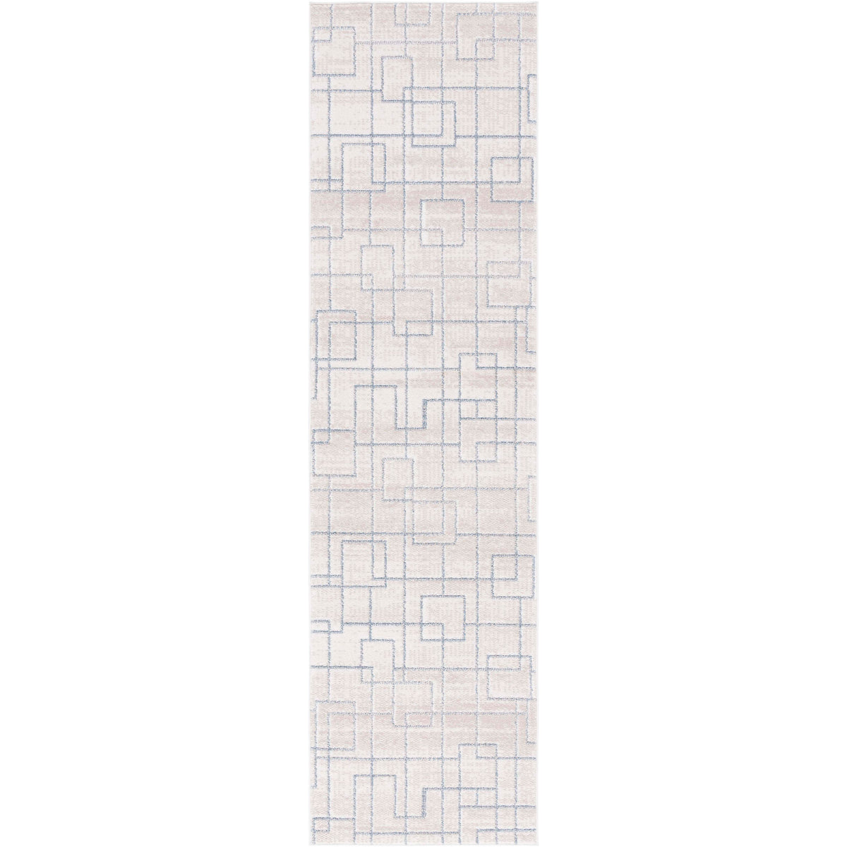 Washable beige and gray runner with a modern geometric grid and soft low-pile feel || BLR238B-28 || top_studio