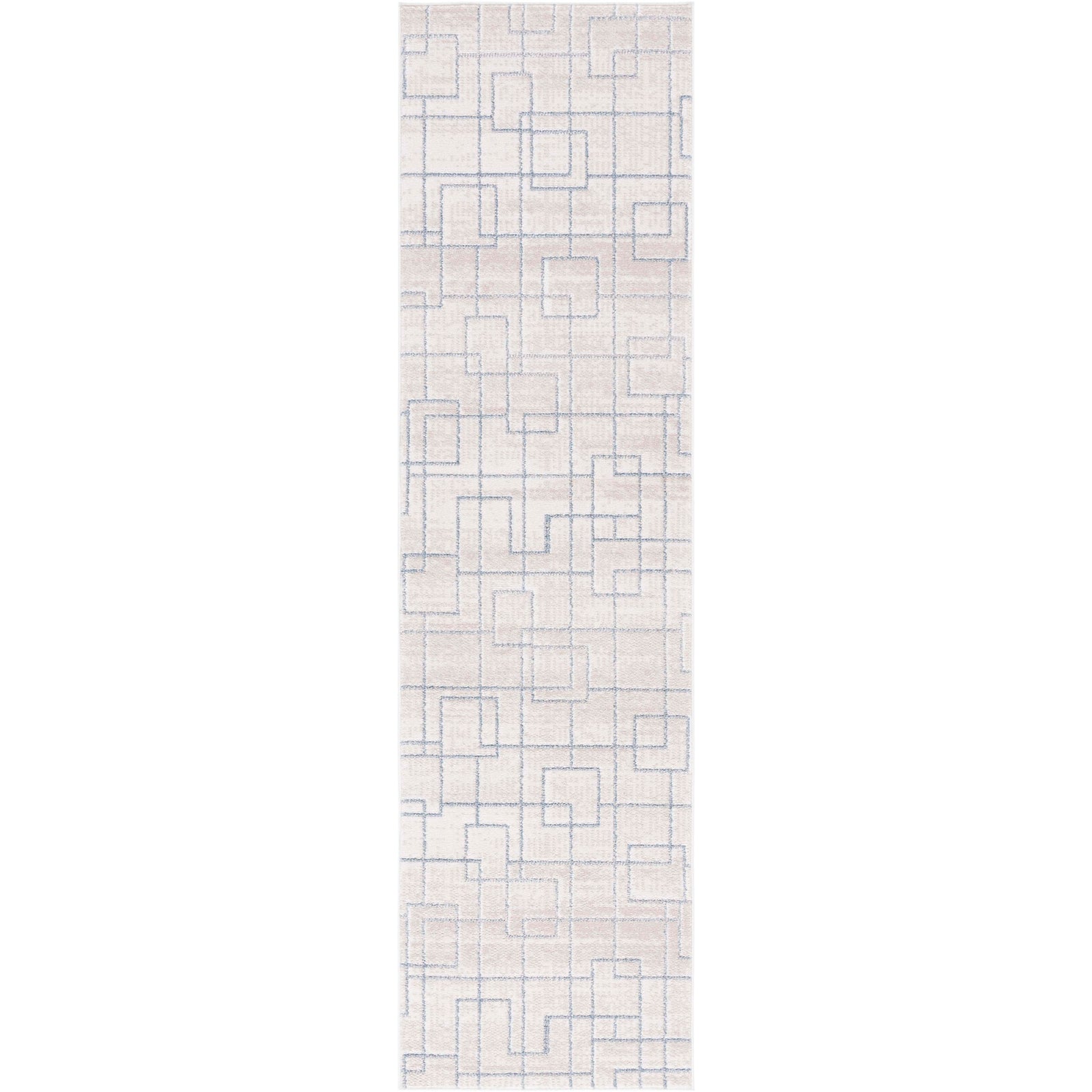 Washable beige and gray runner with a modern geometric grid and soft low-pile feel || BLR238B-28 || top_studio