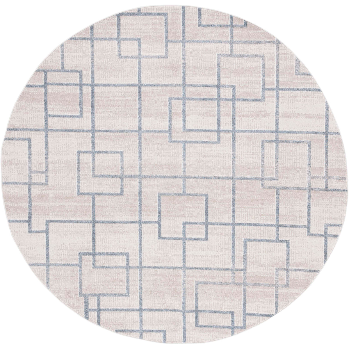 Round beige rug with modern gray interlocking squares for a clean, versatile look || BLR238B-7R || top_studio