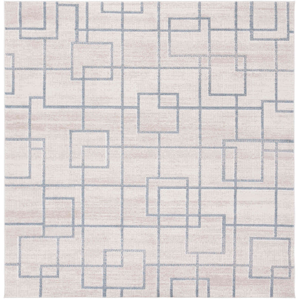 Square beige and gray geometric rug with clean interlocking line pattern || BLR238B-7SQ || top_studio