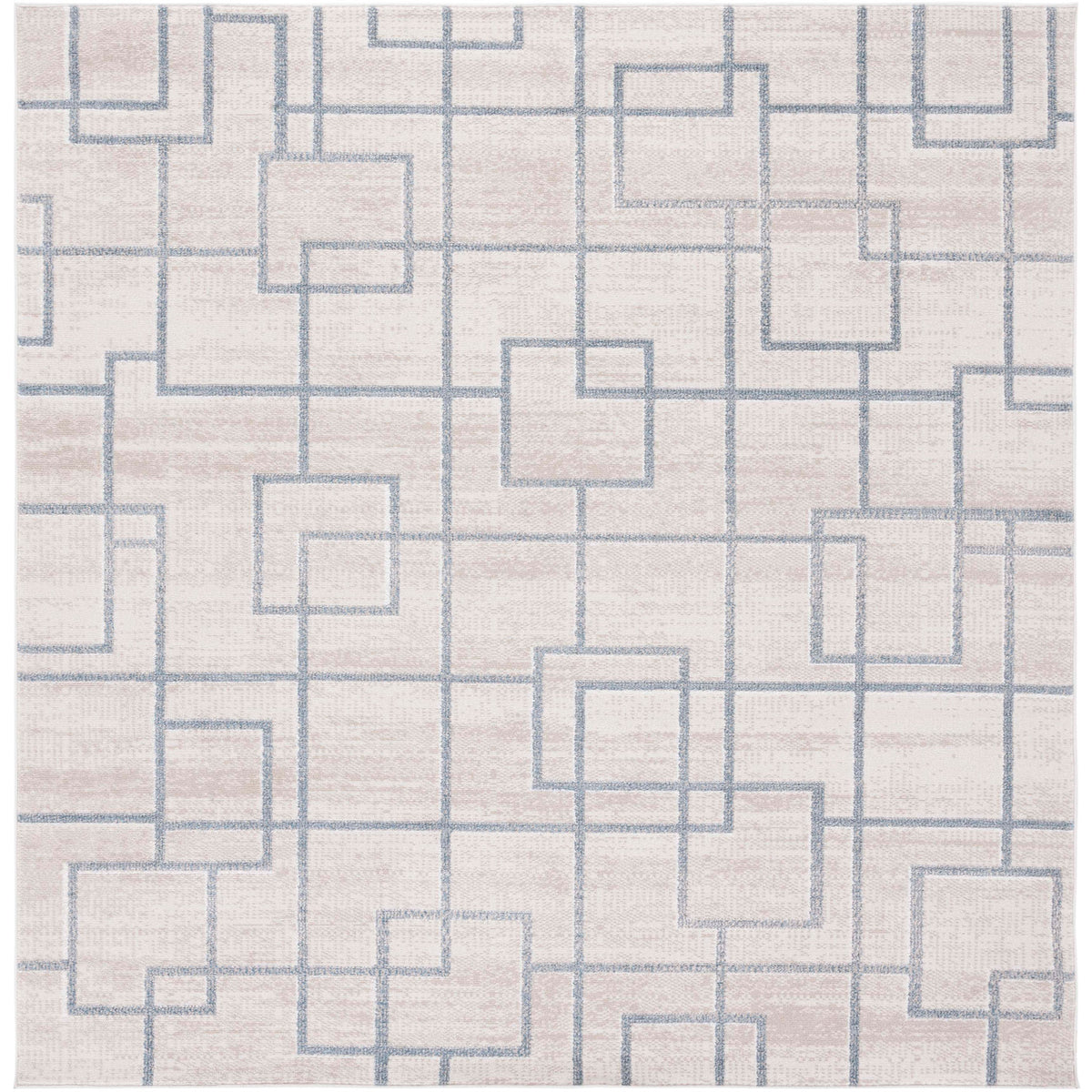 Square beige and gray geometric rug with clean interlocking line pattern || BLR238B-7SQ || top_studio