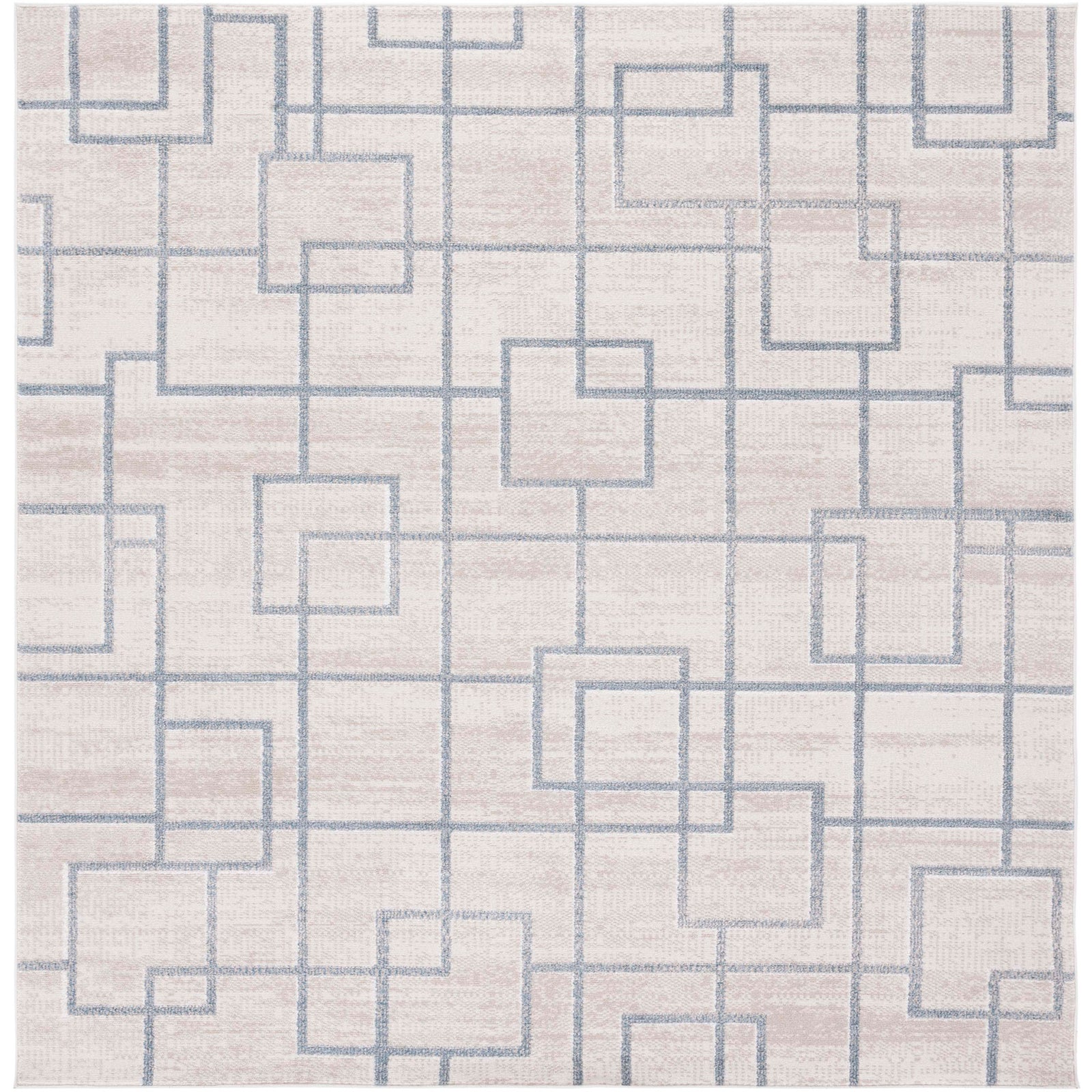 Square beige and gray geometric rug with clean interlocking line pattern || BLR238B-7SQ || top_studio