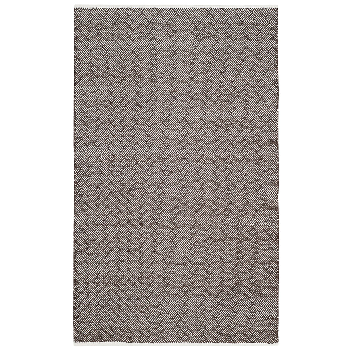 Rectangular brown and ivory rug with an allover herringbone weave and ivory edging || BOS680A-5 || top_studio