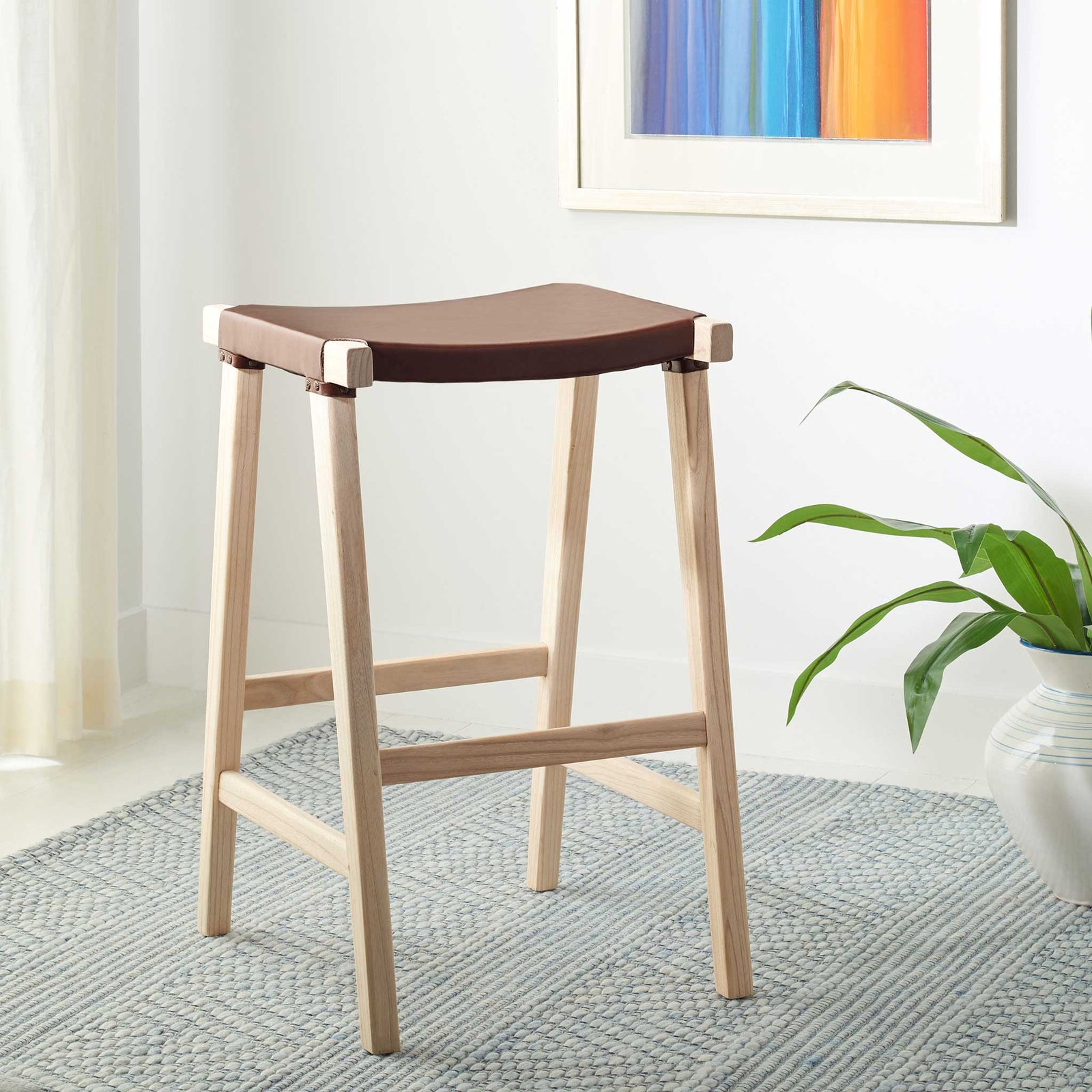 Aali Rectangle Bar Stool Cognac/Natural