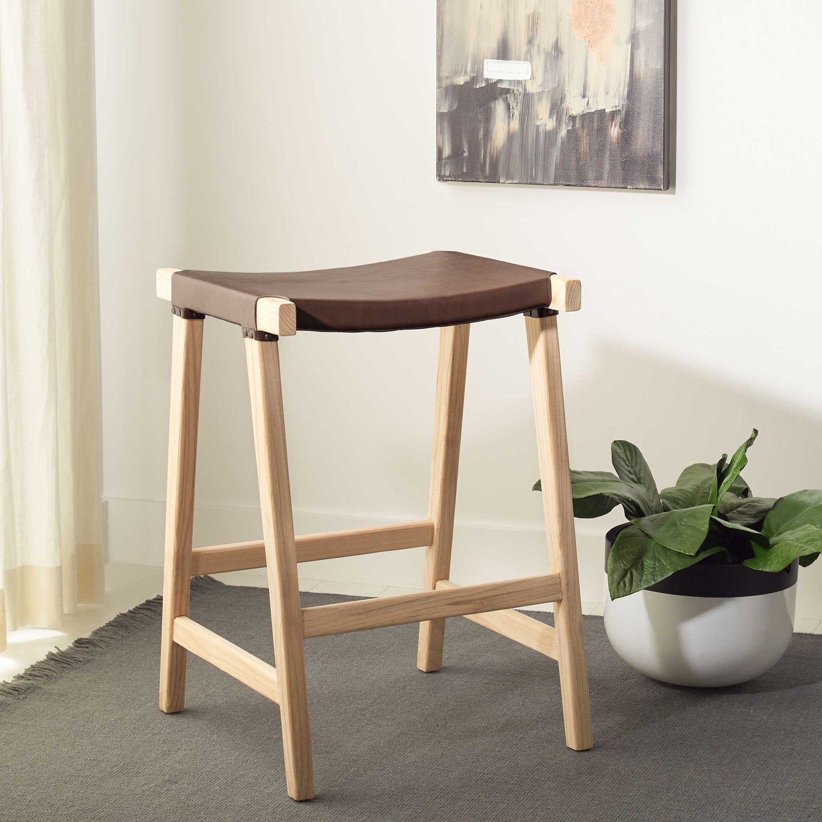 Aali Rectangle Bar Stool Cognac/Natural
