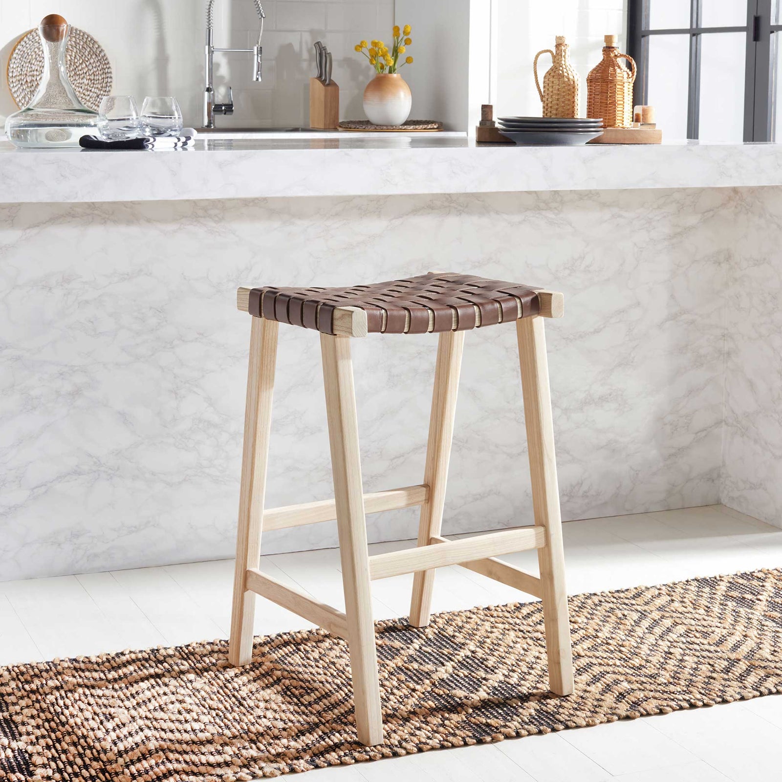 Abril Rectangle Bar Stool Cognac/Natural