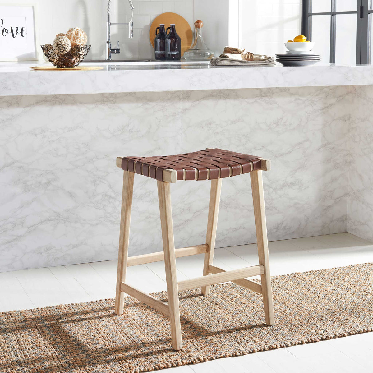 Abril Rectangle Bar Stool Cognac/Natural