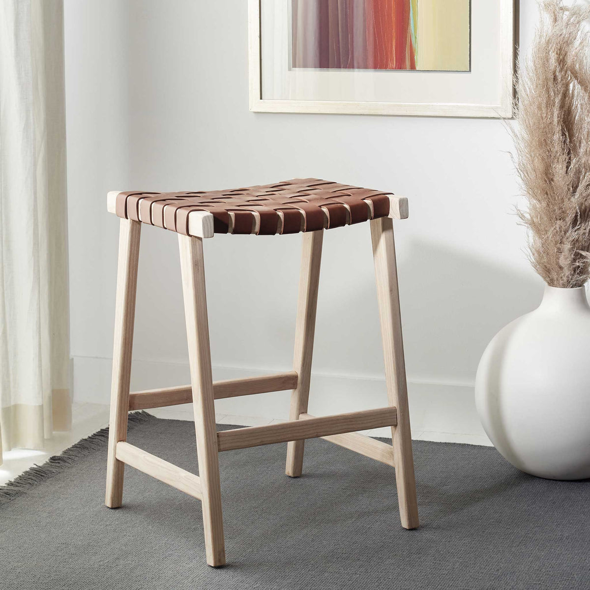 Abril Rectangle Bar Stool Cognac/Natural