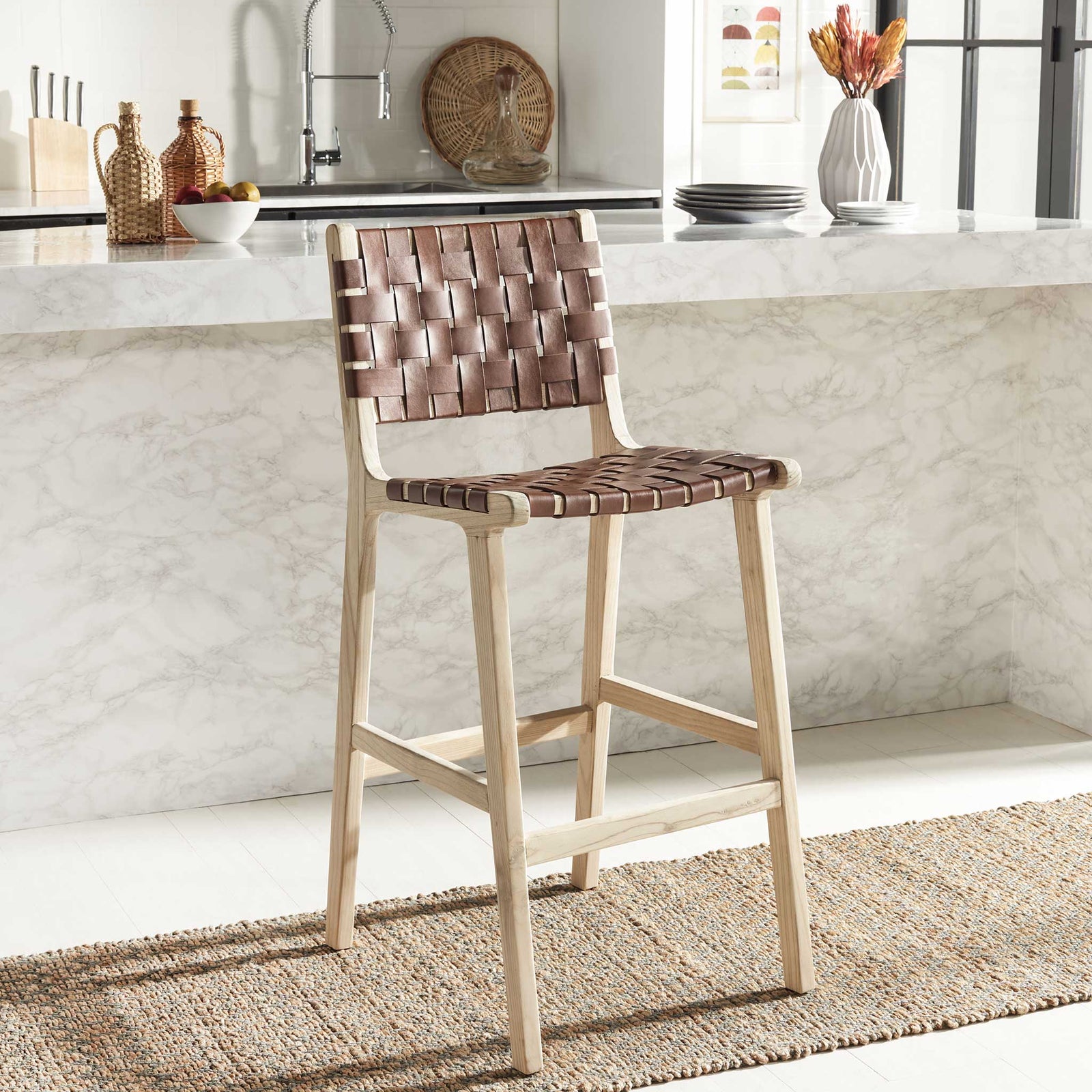Adalet Leather Bar Stool Cognac/Natural