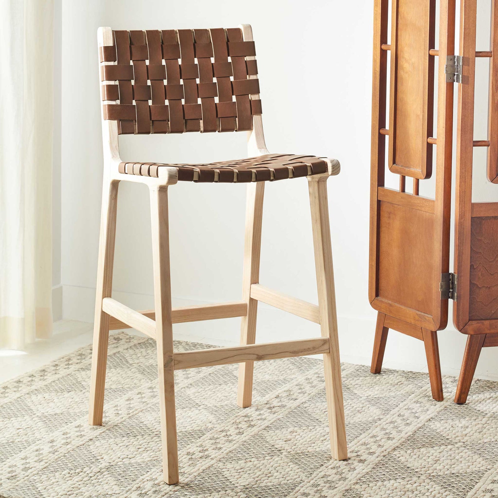 Adalet Leather Bar Stool Cognac/Natural