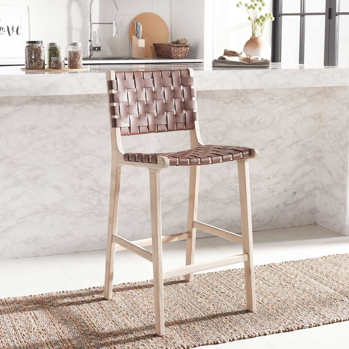 Adalet Leather Bar Stool Cognac/Natural