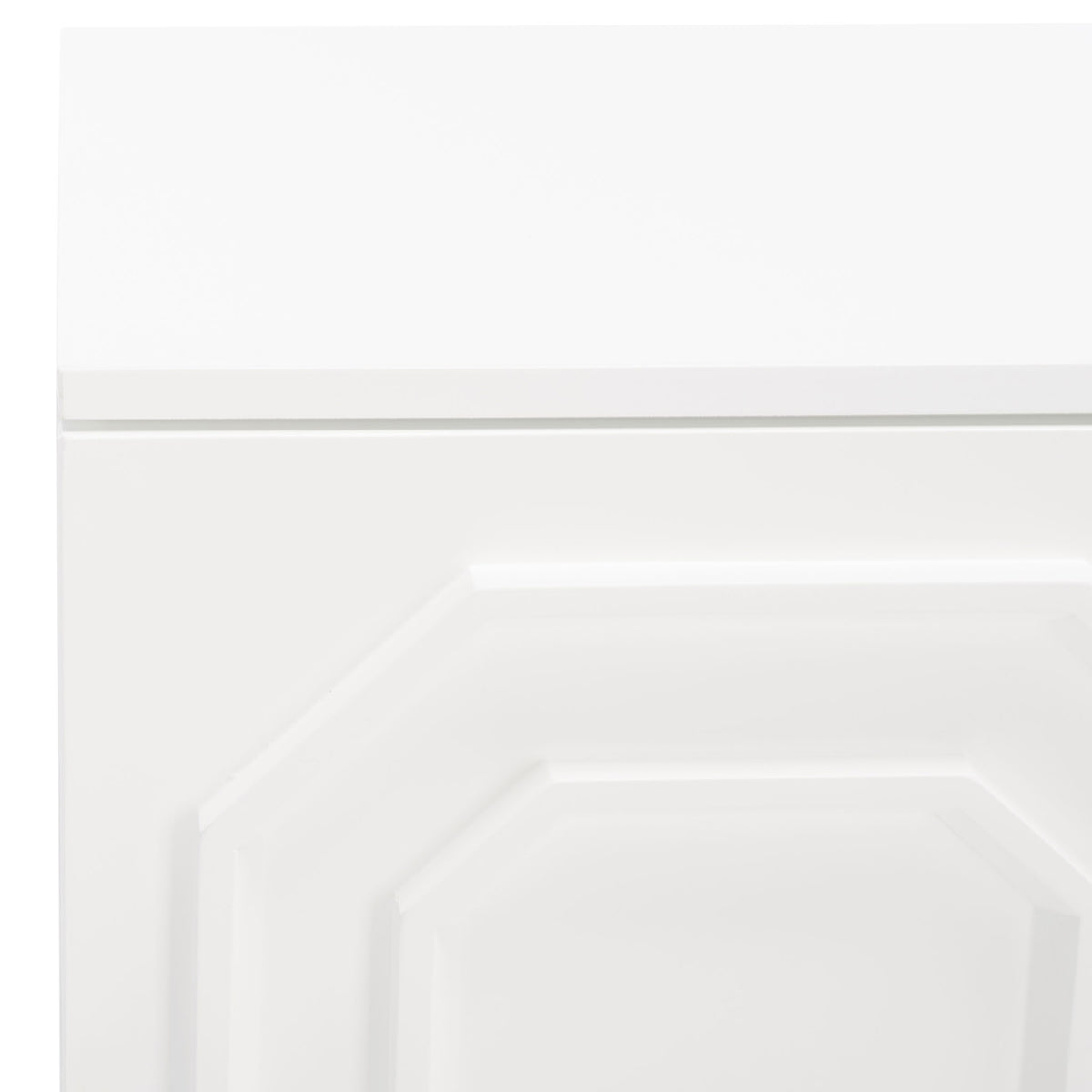 Layered geometric molding lends subtle dimension to the white cabinet door. || CHS5003A || detail_studio