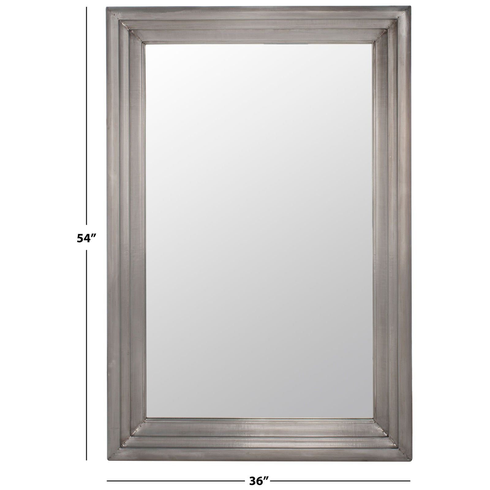 A 36-inch-wide, 54-inch-high mirror offers generous reflection within a layered silver frame. || CMI2001B || dimension_studio