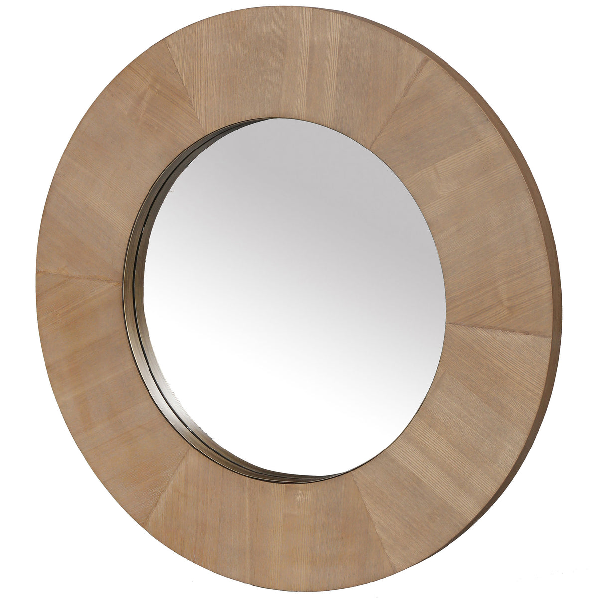 Natural wood-grain veneer surrounds a recessed mirror with a narrow metallic inner rim. || CMI4002A || front_angle_studio