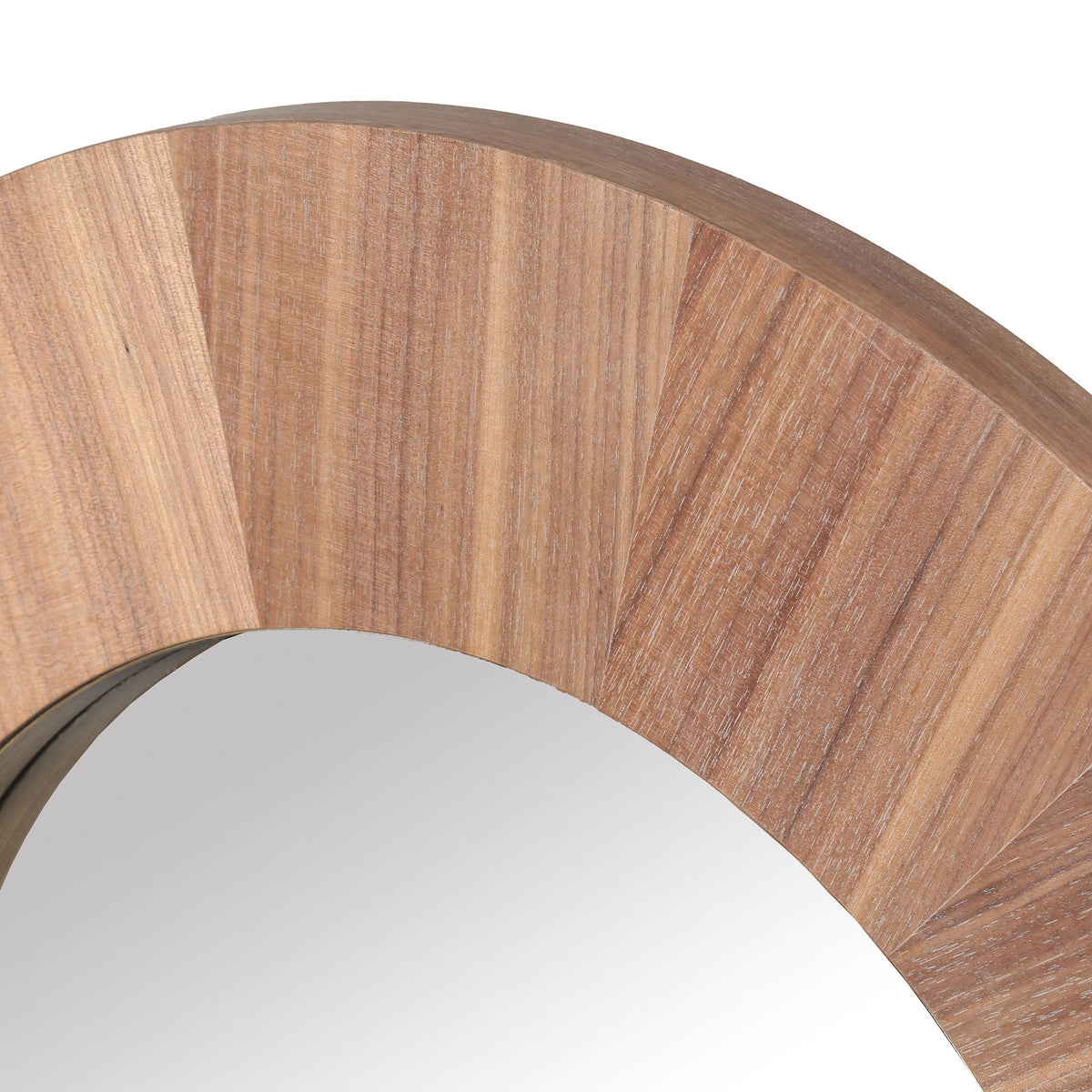 Warm walnut-toned veneer reveals finely striped grain along the broad circular frame. || CMI4002B || detail_studio