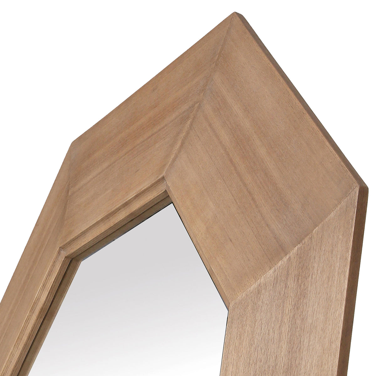 Natural wood-tone veneer highlights a sloped, faceted corner of the octagonal frame || CMI4003A || detail_studio