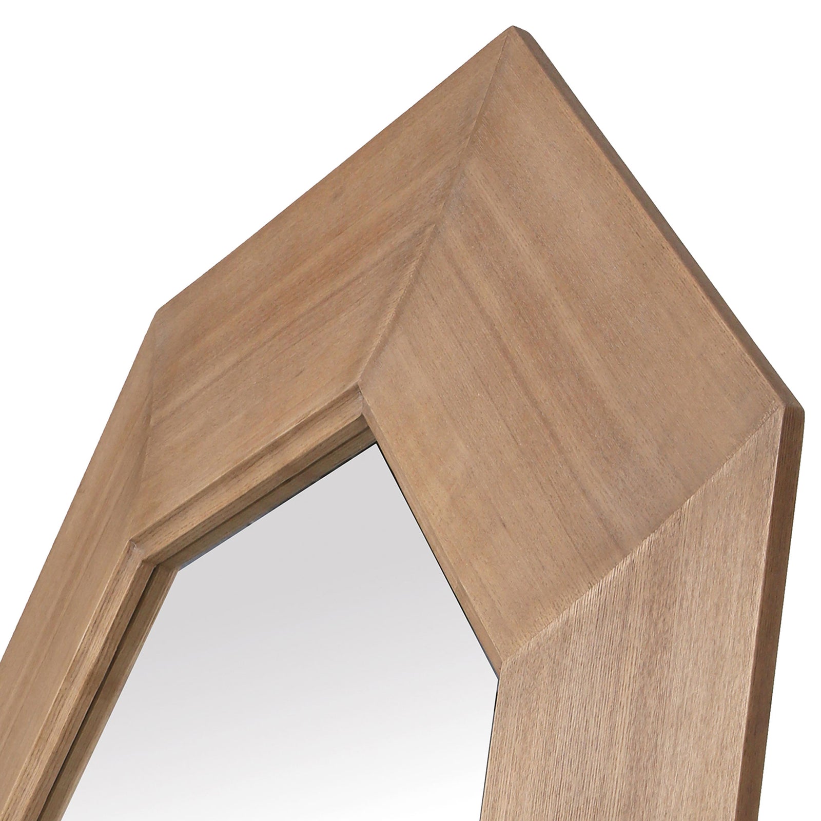 Natural wood-tone veneer highlights a sloped, faceted corner of the octagonal frame || CMI4003A || detail_studio