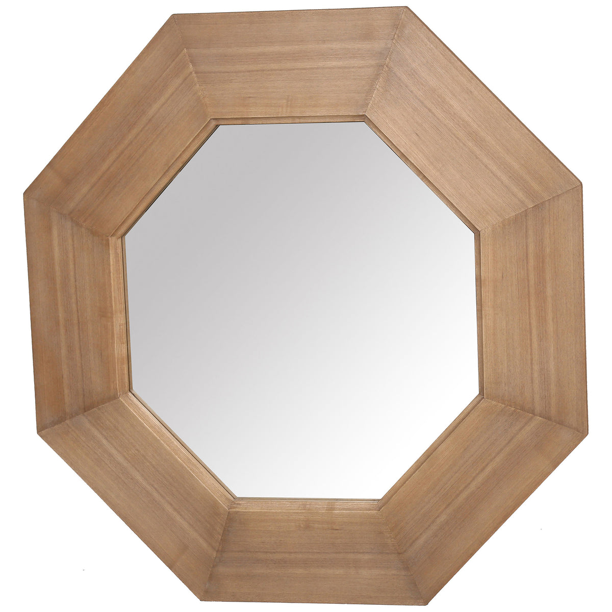 Warm natural veneer wraps a dimensional eight-sided frame around reflective glass || CMI4003A || front_angle_studio