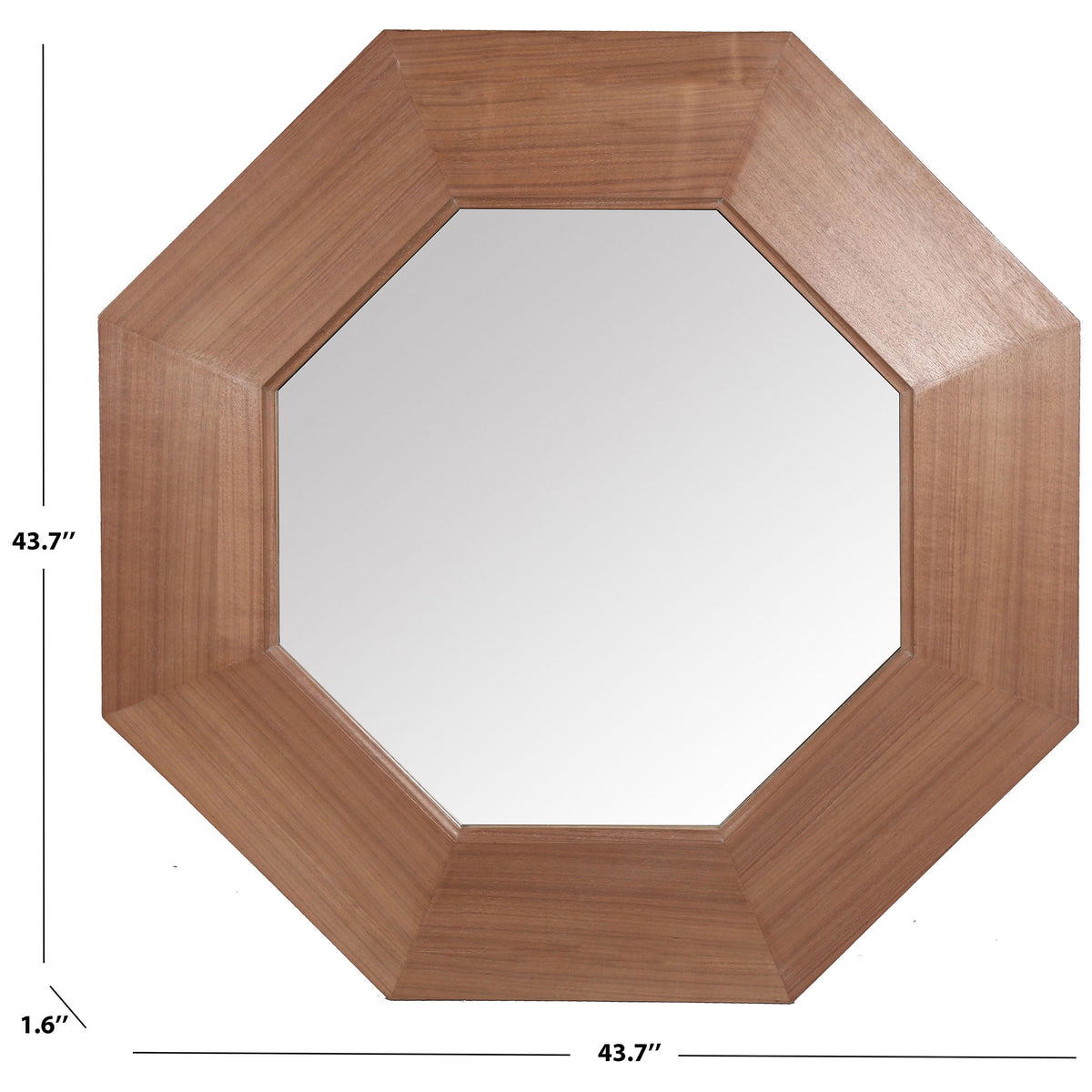 Walnut-toned octagonal mirror measures 43.7 inches wide and high, with a 1.6-inch depth || CMI4003B || dimension_studio