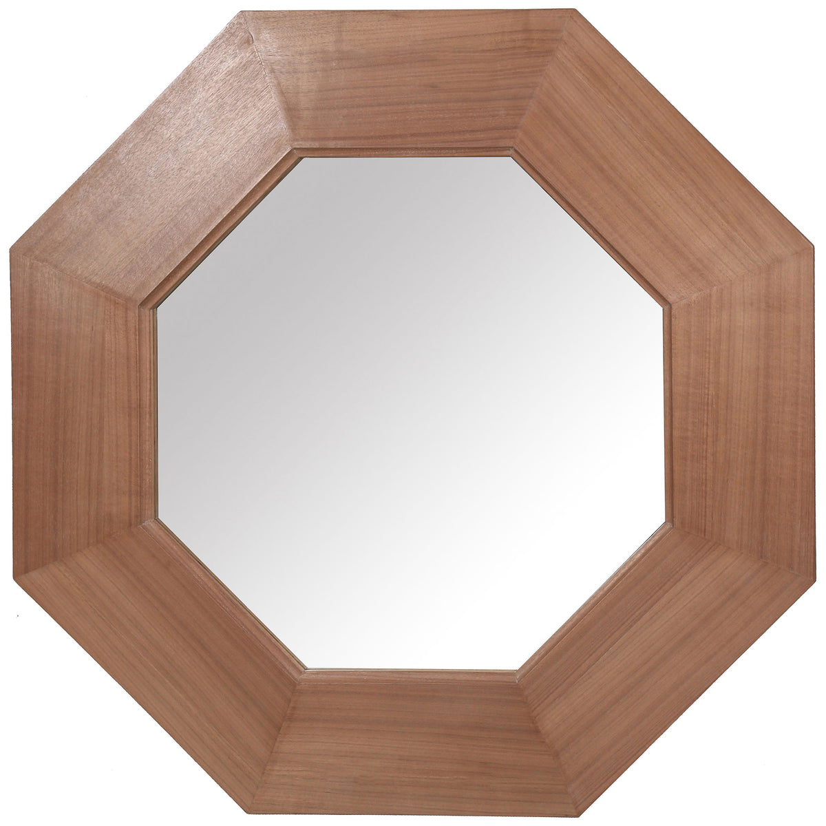 Rich walnut-toned veneer forms a substantial eight-sided frame around the mirror glass || CMI4003B || front_studio