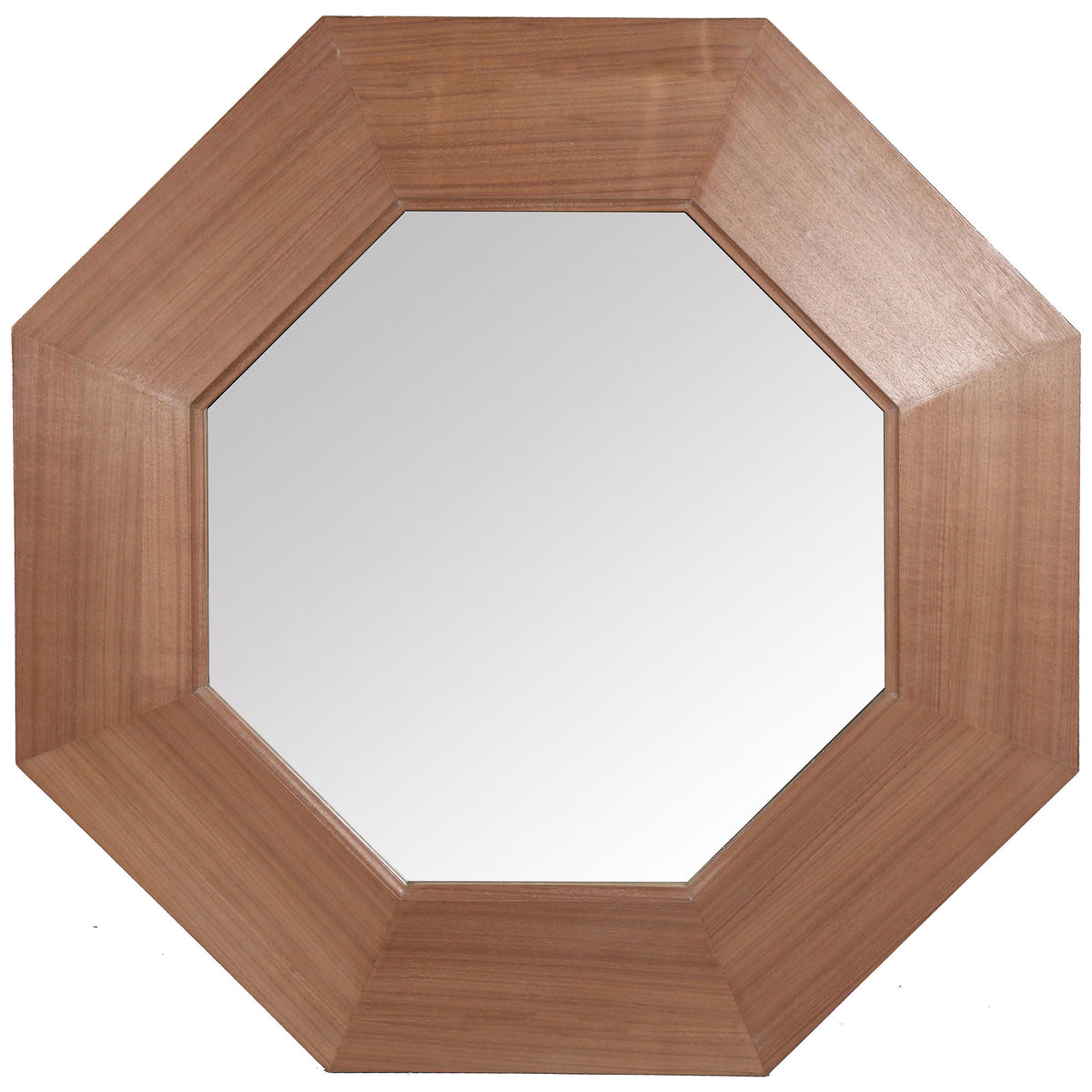 Broad angled facets and warm walnut grain give the octagonal mirror sculptural character || CMI4003B || front_angle_studio