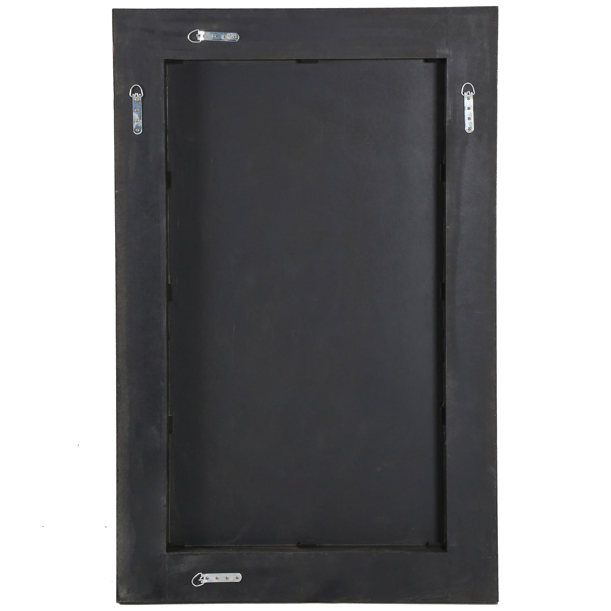 Black backing with metal hanging plates supports the tall rectangular mirror || CMI4004B || back_studio
