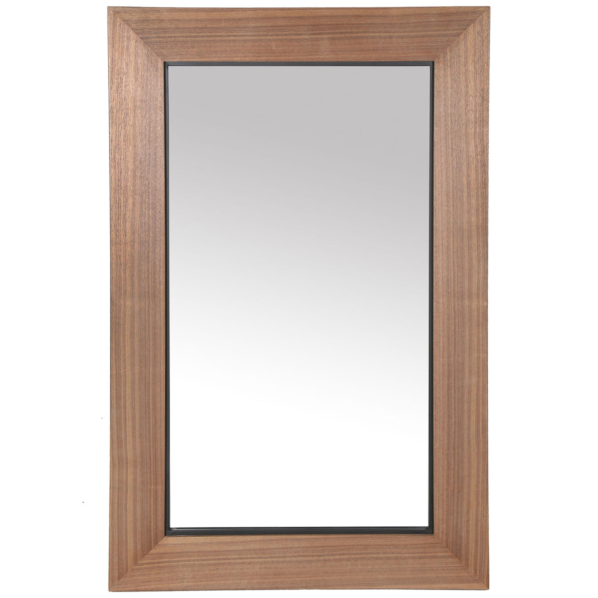 A broad walnut-toned frame and slim black inner trim refine this rectangular mirror || CMI4004B || front_studio
